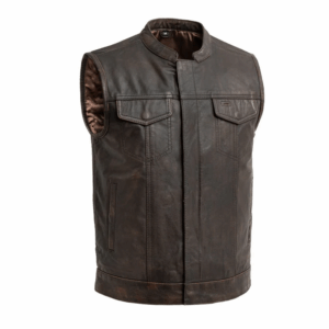 Sharp Shooter Men's Motorcycle Leather Vest (Brown)