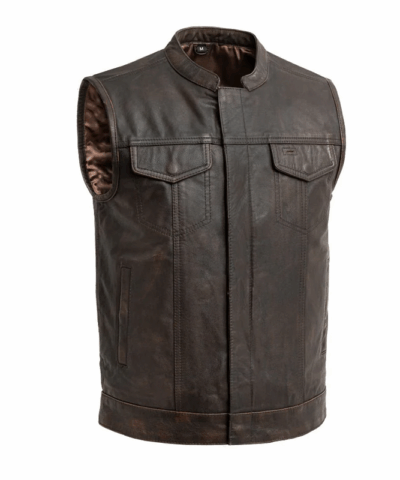 Sharp Shooter Men’s Motorcycle Leather Vest (Brown)